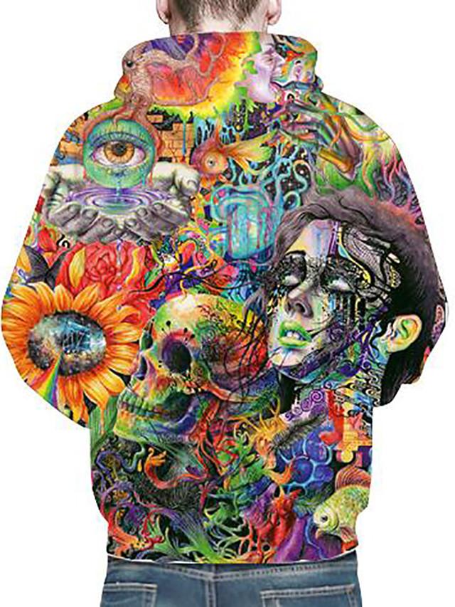 3D Printed Cartoon Skull Hoodie - Hooded Painting Art Pullover