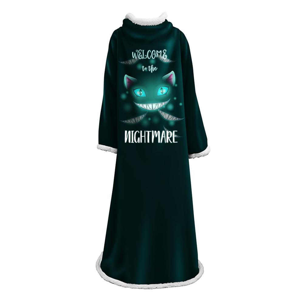 3D Digital Printed Blanket With Sleeves-Horror Cat Blanket Robe