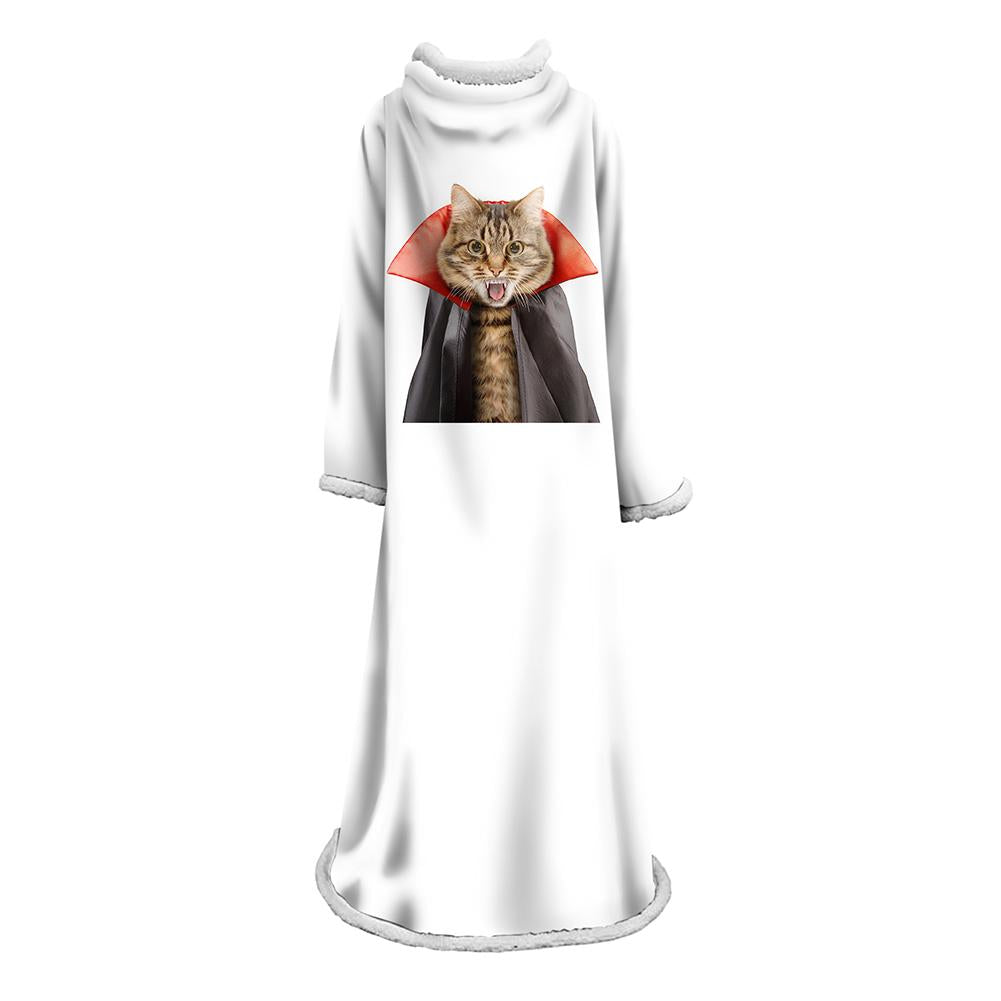 3D Digital Printed Blanket With Sleeves-Horror Cat Blanket Robe