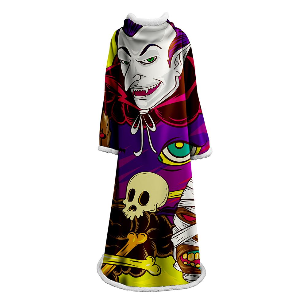 3D Digital Printed Blanket With Sleeves-Horror Cat Blanket Robe