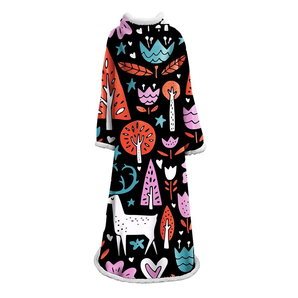 3D Digital Printed Blanket With Sleeves-Horror Cat Blanket Robe