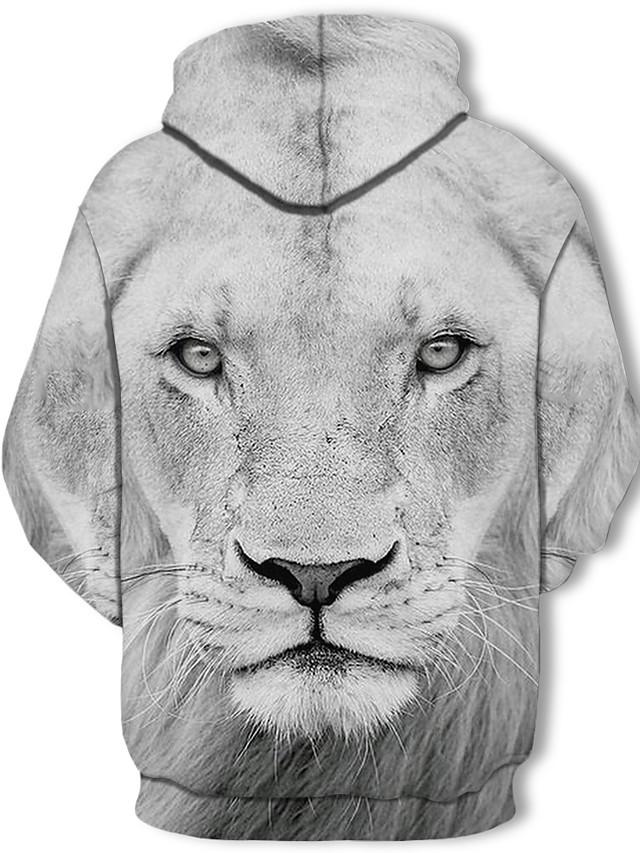 3D Lion Printed Hoodie - Active Long Sleeve Hooded Pullover