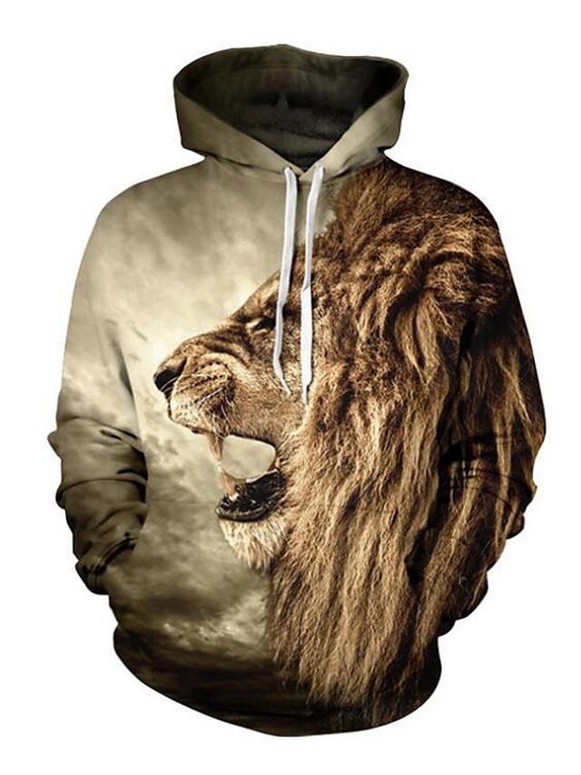 3D Lion Printed Hoodie - Active Long Sleeve Hooded Pullover