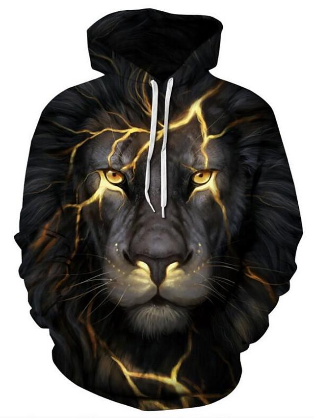 3D Lion Printed Hoodie - Active Long Sleeve Hooded Pullover