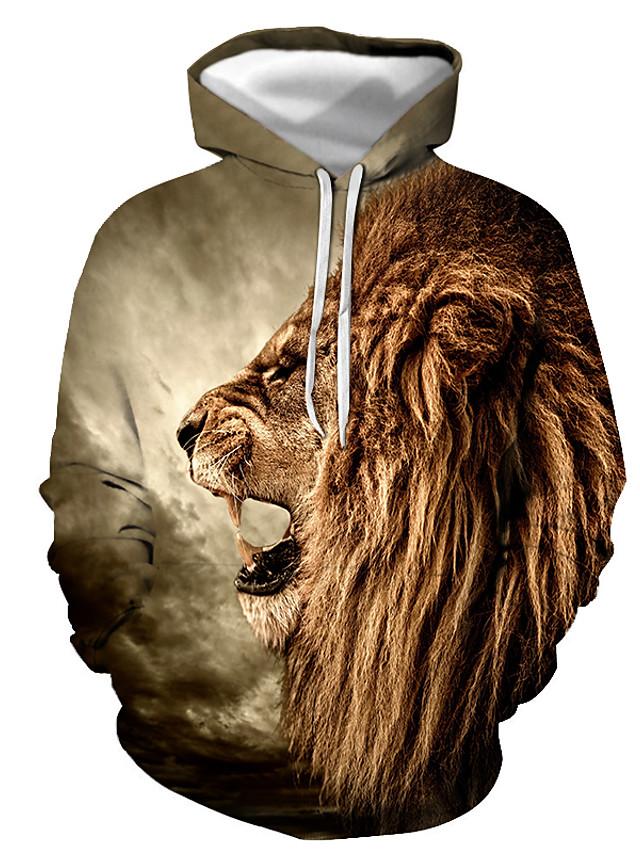 3D Lion Printed Hoodie - Active Long Sleeve Hooded Pullover