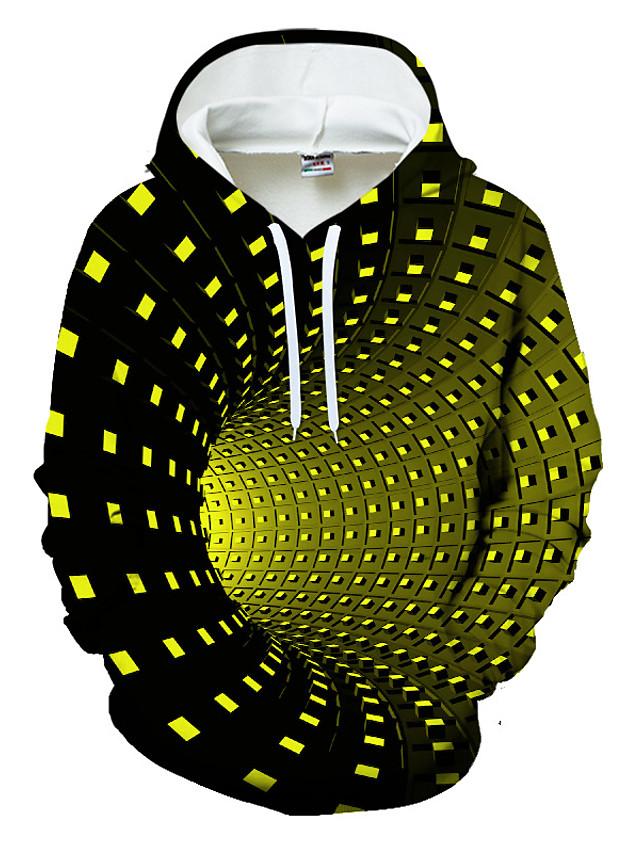 3D Printed Geometric Color Block Hoodie - Hooded Casual Basic Pullover