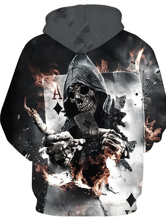 3D Printed Skull Hoodie - Hooded Long Sleeve Loose Pullover