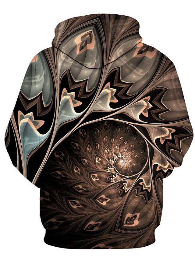 Men's Geometric 3D Printed Hooded Street Chic Brown Hoodie Pullover