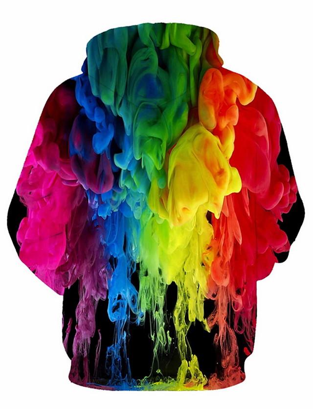 3D Printed Patchwork Rainbow Hoodie - Hooded Casual Pullover