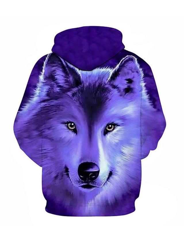 3D Printed Wolves Hoodie - Hooded Basic Long Sleeve Purple