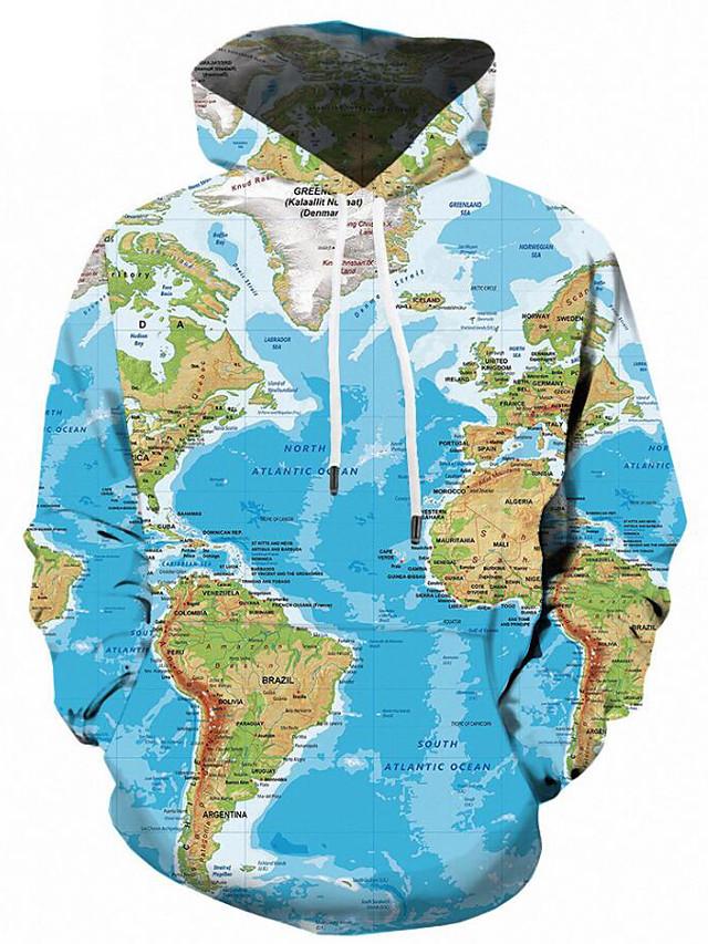 3D Printed Map Geometric Hoodie - Hooded Active Pullover