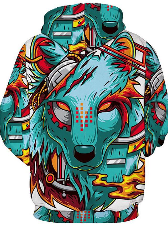3D Printed Cartoon Wolf Hoodie - Hooded Basic Exaggerated Pullover