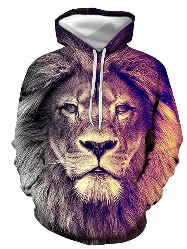 3D Lion Printed Hoodie - Active Long Sleeve Hooded Pullover