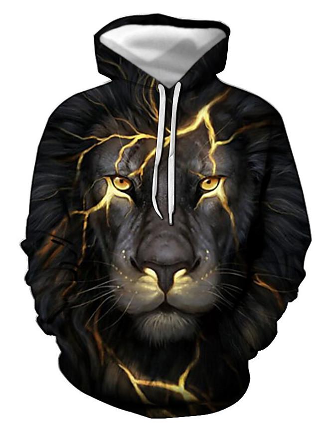 3D Lion Printed Hoodie - Active Long Sleeve Hooded Pullover