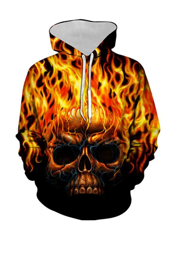 3D Printed Skull Hoodie - Hooded Basic Yellow Pullover