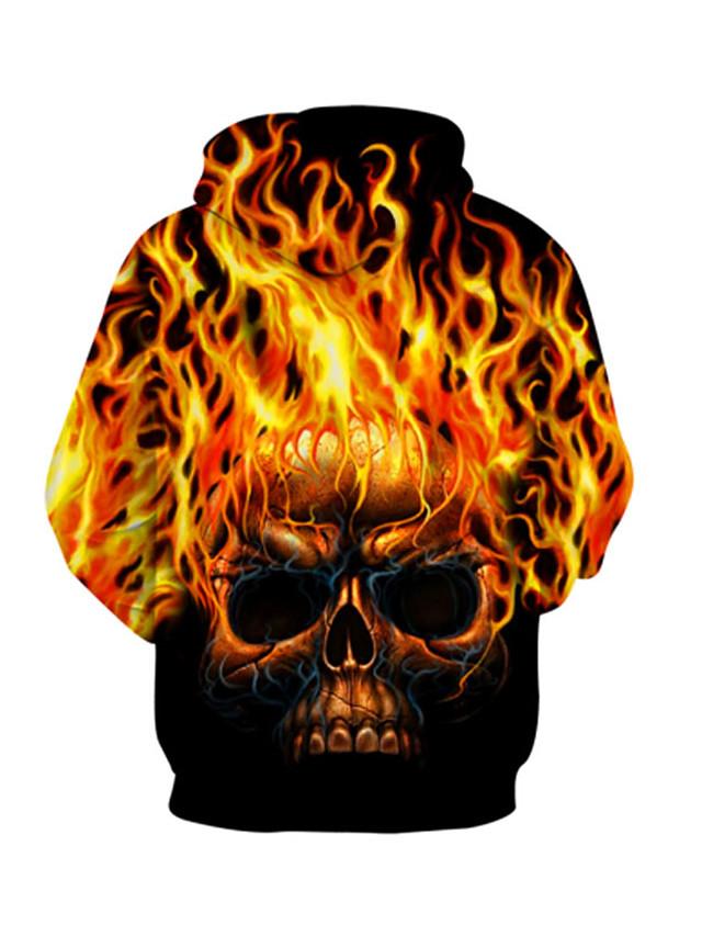 3D Printed Skull Hoodie - Hooded Basic Yellow Pullover